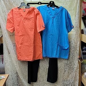 3 pc: Scrubs: 2 tops by Dickies and 1 pants by Cherokee.  Size L